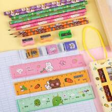 5入組/套卡通圖案鉛筆帶橡皮和卷筆刀和卡通動物印花鉛筆套裝適用於學校學生