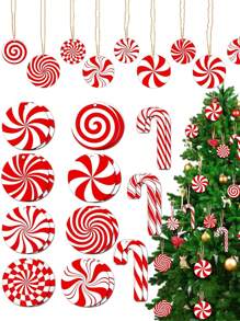 22/44 Pieces Wooden Candy Cane Ornaments For Christmas Tree Decor - Red Peppermint Lollipop Hanging Decorations For Holiday Home Party Decoration,Christmas - Multicolor - View 9
