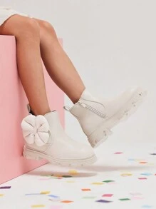Girls Chelsea Boots Side Zipper Accessories Ankle Booties Toddler/Little Kid/Big Kid,Flower-Shaped Decoration,Heart-Shaped Decoration - 杏色 - 查看 3