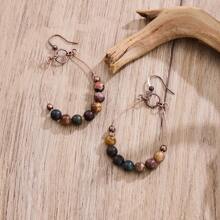 1pc Copper-Color Bohemian Vintage Water Drop Beaded Earrings, Holiday & Wedding Jewelry Gift - Bronze - View 5