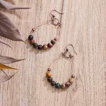 1pc Copper-Color Bohemian Vintage Water Drop Beaded Earrings, Holiday & Wedding Jewelry Gift - Bronze - View 4