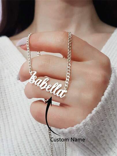 Personalized Name Necklace Custom Pendant European And American Style Stainless Steel Gold 4mm NK Chain Necklaces For Women Men's Necklace Customized Letter Jewelry Birthday Party Accessories Gifts For Boyfriend Girlfriend,New Year Glamour