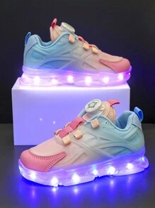 Zapatillas con LED recargables por USB que se iluminan en 7 colores, zapatos de malla con luces para primavera y otoño, para padres e hijos, niños, mediana edad/infantil, niños/niñas, estudiantes de primaria, uso casual, deportes y baile callejero, con botón giratorio