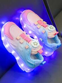 Zapatillas con LED recargables por USB que se iluminan en 7 colores, zapatos de malla con luces para primavera y otoño, para padres e hijos, niños, mediana edad/infantil, niños/niñas, estudiantes de primaria, uso casual, deportes y baile callejero, con botón giratorio