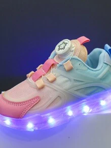 Zapatillas con LED recargables por USB que se iluminan en 7 colores, zapatos de malla con luces para primavera y otoño, para padres e hijos, niños, mediana edad/infantil, niños/niñas, estudiantes de primaria, uso casual, deportes y baile callejero, con botón giratorio