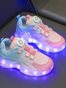 Zapatillas con LED recargables por USB que se iluminan en 7 colores, zapatos de malla con luces para primavera y otoño, para padres e hijos, niños, mediana edad/infantil, niños/niñas, estudiantes de primaria, uso casual, deportes y baile callejero, con botón giratorio