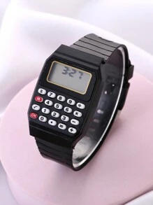 1pc Unisex Digital Calculator Watch - Can Read Time ,Classic Style For Office & Study - Black - View 2