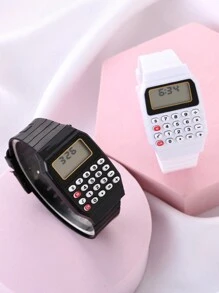 1pc Unisex Digital Calculator Watch - Can Read Time ,Classic Style For Office & Study - Black - View 3