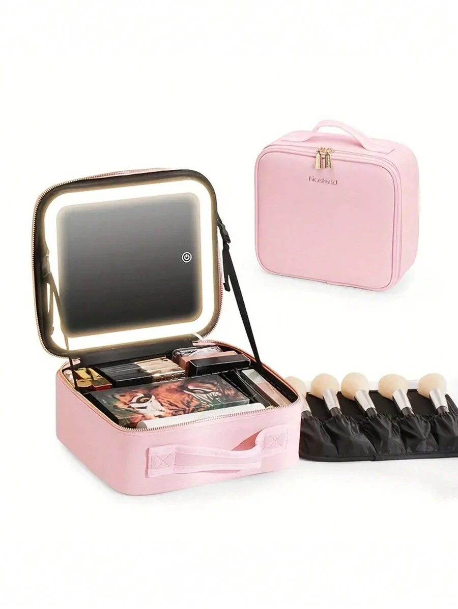 1个大容量化妆包，带灯全屏镜，手持便携，适合旅行，可作化妆包、化妆品收纳包、礼物送给女孩、女士、妈妈，可存放化妆刷。 - 黑色 - 查看 1