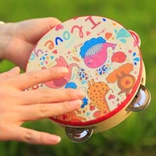 6-Inch Hand Held Rattle Drum, Wooden Hand Drum Toy For Students Performance, Cartoon Style Musical Instrument - Multicolor - View 5