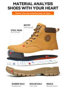Men&Women's Comfortable & Safe Work Shoes, Anti-Crush, Anti-Puncture, Wear-Resistant With Steel Toe, Black/Yellow, High-Top, Anti-Pressure Construction/Garden Waterproof Safety Boots, Unisex Labor Protection Shoes