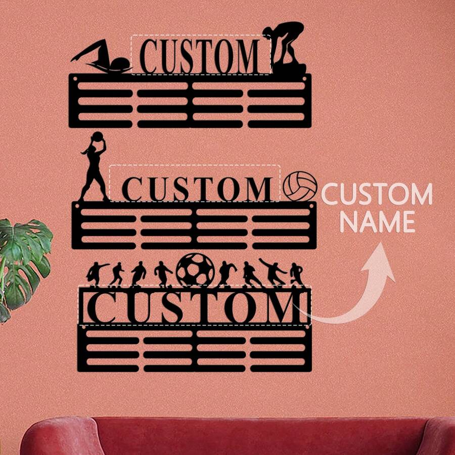 1 pieza Soporte personalizado para medallas de futbol femenino, Perchero personalizado para medallas de jugadora de futbol con nombre, 12 peldaños para medallas y cintas, Exhibidor de medallas de premio de futbol - Multicolor - Ver 1