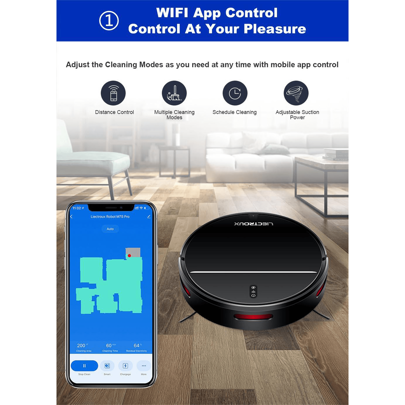Odkurzacz robot LIECTROUX M7S Pro, nawigacja po mapach 2D, bateria 4400 mAh, autonomia 110 minut, czyszczenie na sucho i na mokro, kontrola aplikacji Wi-Fi