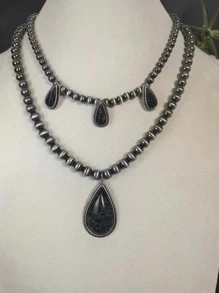1 pezzo Collana con pendente in lega di zinco con doppio strato di perline e intarsiato di turchese per le donne