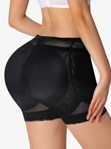 1 件女式加垫提臀塑身短裤，性感塑身衣腹部控制带可拆卸臀垫，舒适紧身连身衣 - 黑色 - 查看 2