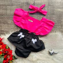 Romper With Band Baby Girl Mesversario Bow Fashion Leopard Style Plain Print Vibrant Colors Chic Launch - Màu Hồng Tươi - Xem 1