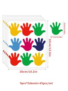5sheets(45pcs)/Set Colorful Cartoon Hand Print Wall Stickers, Waterproof PVC Hand Shape Sticker Decals For Room Decoration, Stickers, Wall Decal, Vinyl Decal For Home Decorations, Spring Decoration Items Refresh Your Home, Rama Decoration Stickers Gifts Birthday Graduation - Multicolor - View 6