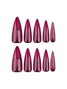 24 件万圣节蜘蛛网红猫眼按压指甲，闪亮光泽超长杏仁指甲，全覆盖假指甲，带果冻胶和指甲锉，适用于万圣节派对 DIY 美甲用品 - 紅色 - 查看 4