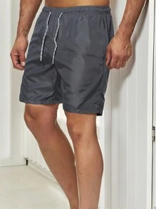 MURAMASA Men's Shorts Loose Fit Solid Color Pocket Straight Leg Daily Casual Shorts - Grey - View 2