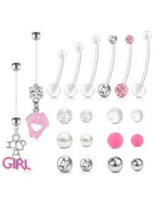 AVYRING 5-47 件 14G 孕妇肚脐环，孕妇肚脐环带塑料替换肚脐环穿刺球，Bioflex 长肚脐环肚脐环孕妇肚脐环 - 彩色 - 查看 9