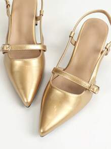 Women's Pointed Toe Block Heel Backless Fashion Sandals Valentines - Gold - View 6