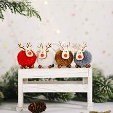 4 chiếc thú nhồi bông tuần lộc bằng nỉ có gạc gỗ, đồ trang trí treo cây thông Noel hình nai sừng tấm cho tiệc Giáng sinh, ngày lễ, mặt dây chuyền hình nai mũm mĩm dễ thương, trang trí năm mới, trang trí nhà cửa, Giáng sinh - Nhiều màu - Xem 4