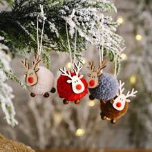 4 chiếc thú nhồi bông tuần lộc bằng nỉ có gạc gỗ, đồ trang trí treo cây thông Noel hình nai sừng tấm cho tiệc Giáng sinh, ngày lễ, mặt dây chuyền hình nai mũm mĩm dễ thương, trang trí năm mới, trang trí nhà cửa, Giáng sinh - Nhiều màu - Xem 1