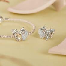 bamoer Colgante de plata de ley 925 Bamoer con hoja de ginkgo amarilla/planta/flor/mariposa de circonia, cuenta de otoño con rosa para ajustar el brazalete de mujer de joyería fina DIY