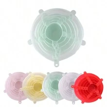 6 件硅胶弹力盖，可重复使用的碗用食品储存盖，6 种不同尺寸，适合大多数容器，可在洗碗机和冰箱中安全储存，厨房用品，适用于户外、露营 - 彩色 - 查看 7