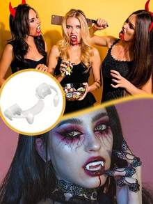 1Set Halloween Retractable Vampire Teeth Dentures Zombie Teeth Small Tiger Teeth Vampire Fangs, Suitable For Halloween Dress Up, Role Play, Prank, Photo Props - Multicolor - View 6