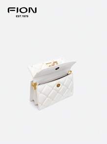 FION Quilted Lattice Shoulder Bag For Women Leather Clutch Purse Flap Crossbody Handbag With Chain Strap,Rhinestone Decor,Chalk - White - View 4