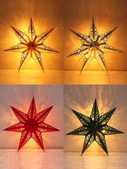 1pc 45cm Christmas Star Lampshade, Seven Pointed Star Hollow Design Lampshade, Christmas Tree Decoration, Christmas Hanging Decoration, Christmas Home Decoration, Christmas Room Decoration