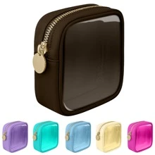 透明迷你化妆包，小型尼龙和 PVC 化妆品旅行包 TSA 认可的带拉链洗漱包，轻便时尚小袋学院风透明零钱包，适合男女女孩，适合商务旅行度假返校浴室宿舍必需品，妈妈礼物生日礼物，送给朋友和老师的礼物化妆包化妆品收纳盒化妆品收纳盒化妆品收纳 - 彩色 - 查看 1