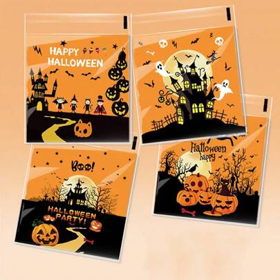 100pcs Halloween Candy Cookie Packaging Bags, Snowflake Cookies Self-Sealing Treat Bags For Party Favors, Assorted Colors Fall Autumn,Christmas