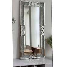 UNHO Rectangular Wall Mirror 120*60 Cm – Silver Diamond Design, Modern Decorative Mirror - 銀色 - 查看 10
