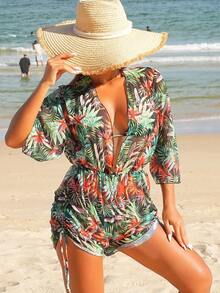 3pcs Summer New Split Bikini Swimsuit Set With Lace Cover Up, Tropical Floral Print Bikini Set For Beach, Resort Vacation - Multicolor - View 3