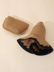 2 件套：女士卡其色波浪蝴蝶结草编太阳帽和斜挎草编包，适合日常、度假和旅行 - 彩色 - 查看 4