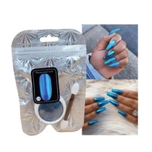 Efecto Espejo Azul para Uñas en Polvo + Aplicador,Polvo para Decoración de Uñas con Aplicador - Azul - Ver 1