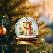 1/26 piezas 26 letras en inglés, bolas de nieve de cristal acrílico decoraciones de muñeco de nieve, adornos navideños, letras decorativas de la A a la Z decoraciones decorativas, carta navideña árbol de Navidad DIY, para decoración navideña y decoración estética de la habitación - Dorado - Ver 9
