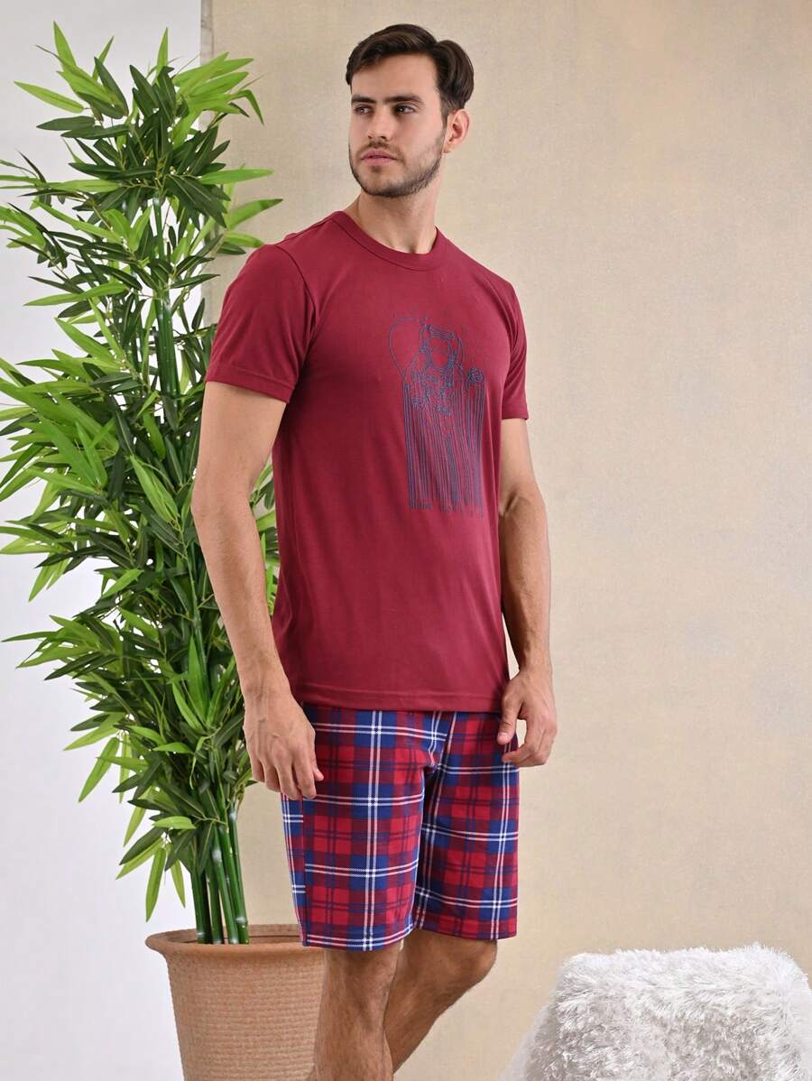 A DORMIR Conjunto de Pijama Camiseta Y Short Para Hombre - Rojo - Ver 1