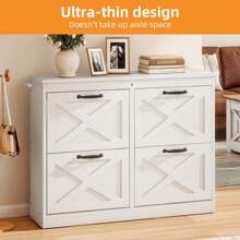 Shoe Cabinet With 4 Flip Drawers Storage Wooden Shoe Storage Cabinet Hidden Shoe Rack Shoe Storage Cabinet Up To 16 Pairs Of Shoes Freestanding For Entryway Hallway Living Room - 白色 - 查看 4
