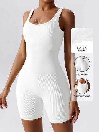 Yefecy 女士瑜伽基本款纯色罗纹针织连体裤，罗纹纯色时尚运动连体裤，高弹力瑜伽连体裤，春夏塑身连体裤