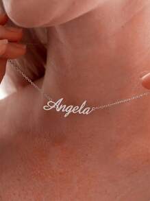 1pc Customized Necklace, Women's Stainless Steel Personalized Name Pendant Necklace, Silver Cross Chain, Multiple Font Options, Handmade Customized Jewelry, Birthday Anniversary Gift For Girlfriend, Mom, Family, Friends, Daughter, Grandparents, Suitable For Anniversary, Birthday, Daily Wear, Prom, Mother's Day, Valentine's Day, Graduation, Wedding And Other Occasions. Customized Fashion Text Necklace, Casual Street Style. - Silver - View 8