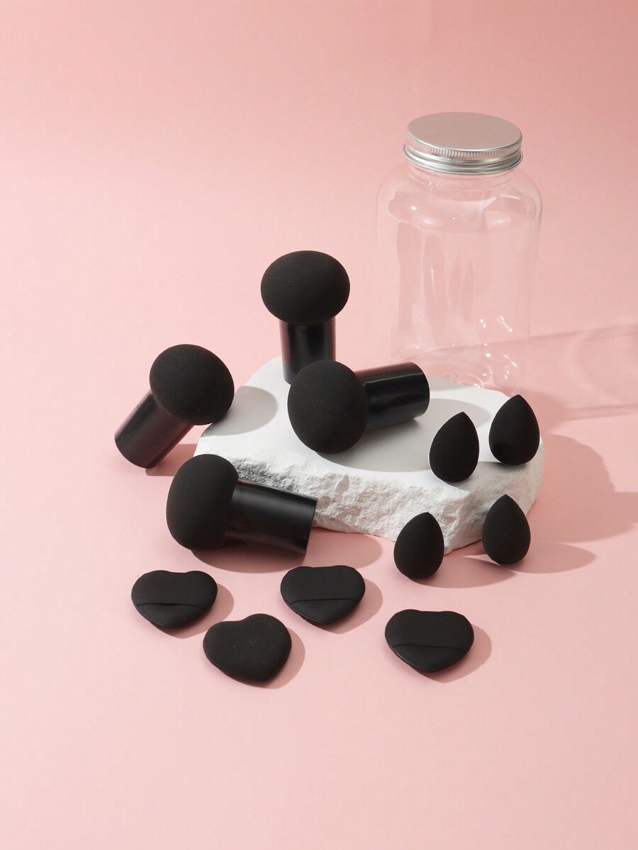 12Pcs Mushroom Puffs & Mini Finger Sponges Set With Storage Tank