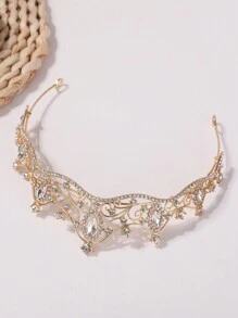 1pc Fashionable Women Princess Crown Rhinestone Embellished Birthday Party Hair Hoop Tiara Hair Garland Costume Crown, Tiara Crown, Wedding, Bridesmaids Gifts, Hair Accessories, Head Accessories - Gold - View 5