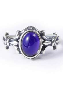 1pc Emotion Sensing Mood Ring With Temperature Changing Stone, Fashionable Family Gift Suitable For Men And Women, Monitor Your Loved One's Mood Changes - Antique Silver - View 4