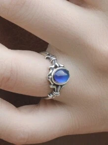 1pc Emotion Sensing Mood Ring With Temperature Changing Stone, Fashionable Family Gift Suitable For Men And Women, Monitor Your Loved One's Mood Changes - Antique Silver - View 3