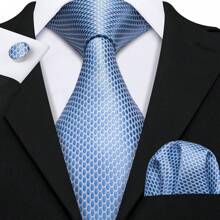 5PC Mens Silk Ties Gold White Black Blue Gray Striped Floral Check Necktie Handkerchief Square Set Business Wedding Party