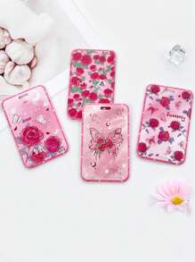 1 pieza Portacarnet de identificación con mariposa en forma de rosa, resistente al agua y antideslizante, con cordón retráctil, útiles escolares, de vuelta a la escuela - Multicolor - Ver 2