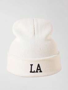 1pc Women's Fashionable 3D "I" Embroidered LA Knit Beanie Hat, Warm Accessory For Fall/Winter - Multicolor - View 14